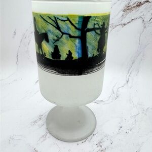 Vintage Frosted Glass Goblet with Western Cowboy Vibe